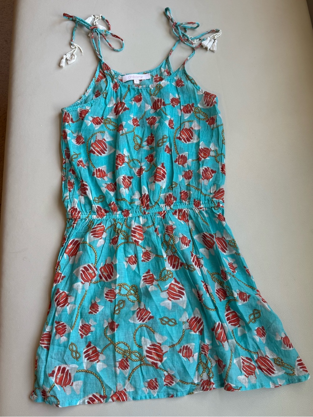 OndadeMar Turquoise Sundress with Red Floral Print
